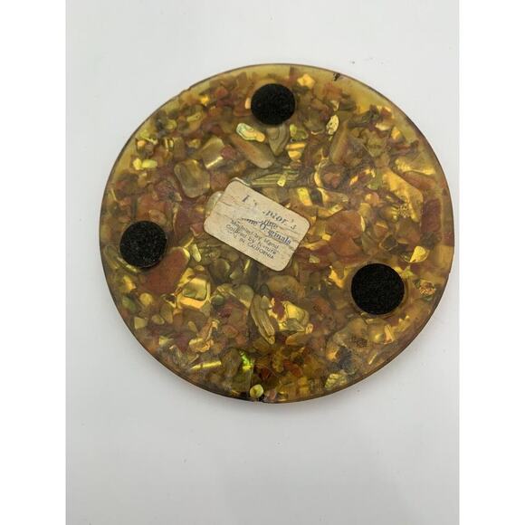 Vintage MCM Amber Plympton's Lucite & Genuine Abalone Shell Trivet Decor - Picture 4 of 6